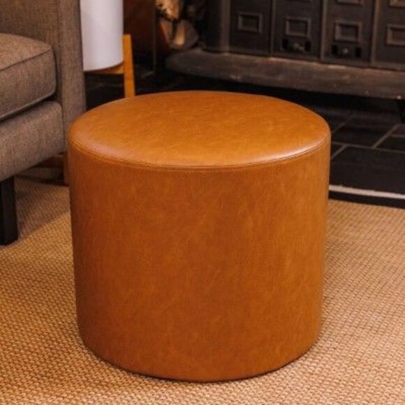 Open Box - WOVENBYRD -  Round Pouf Footrest Ottoman Contemporary Brown - Picture 1 of 5
